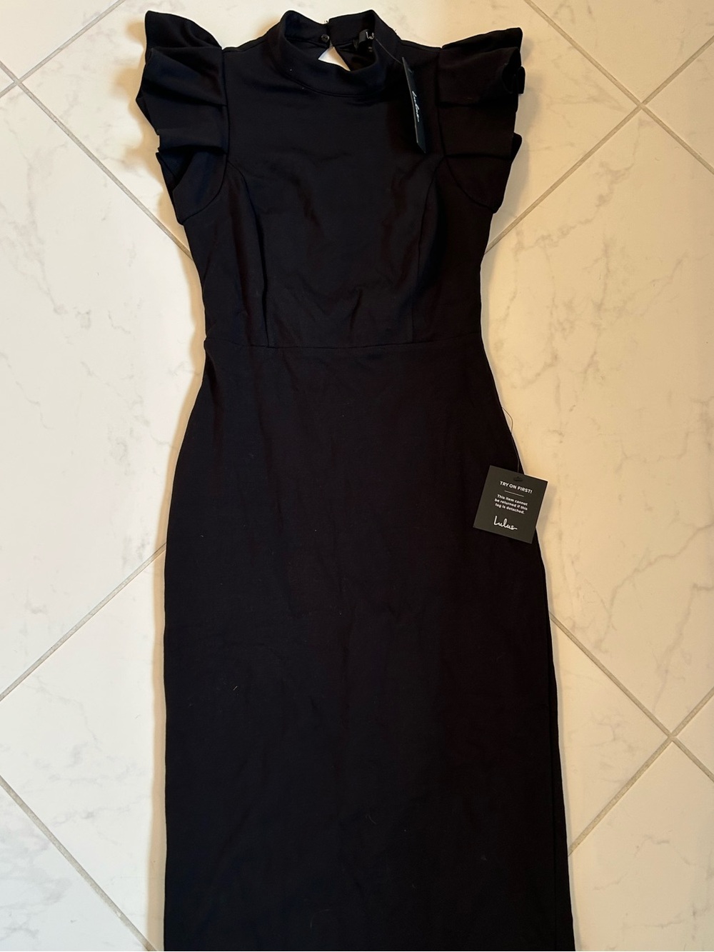Lulu's Black Ruffle Sleeve Midi Dress